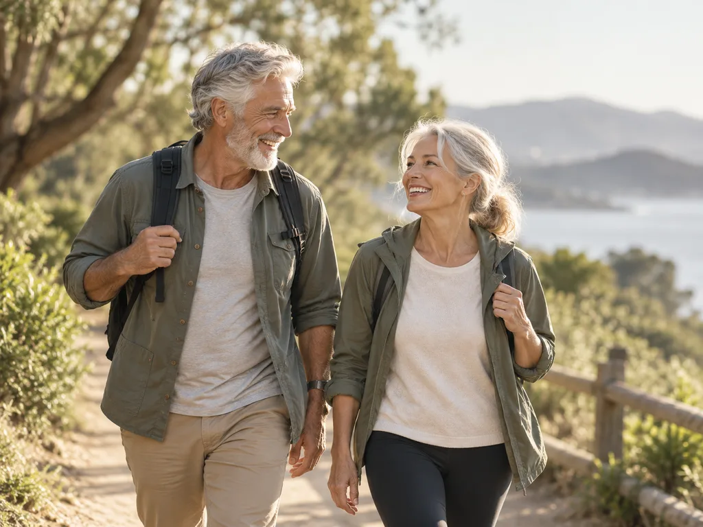 A couple walking outdoors